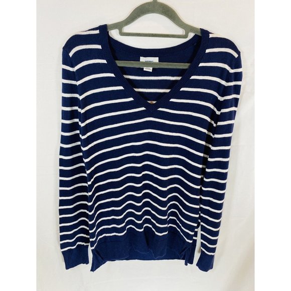 Old Navy Sweaters - Old Navy Sweater‎ Womens Small Blue White Striped V-Neck Pullover Ladies.